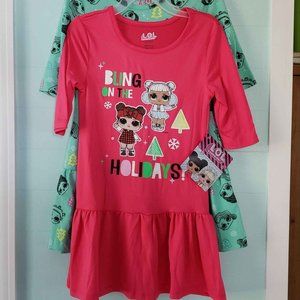 NWT L.O.L. Surprise! Girls 2PK Playdress Christmas Skater Dress Holiday